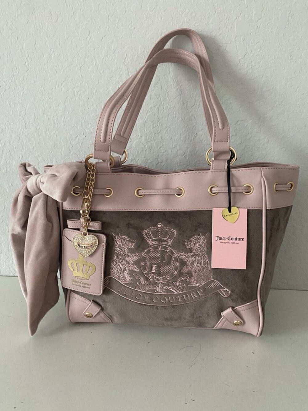 Juicy Couture Classic Scottie Dogs Tote Daydreamer Iced Coffee Dusty Pink NEW
